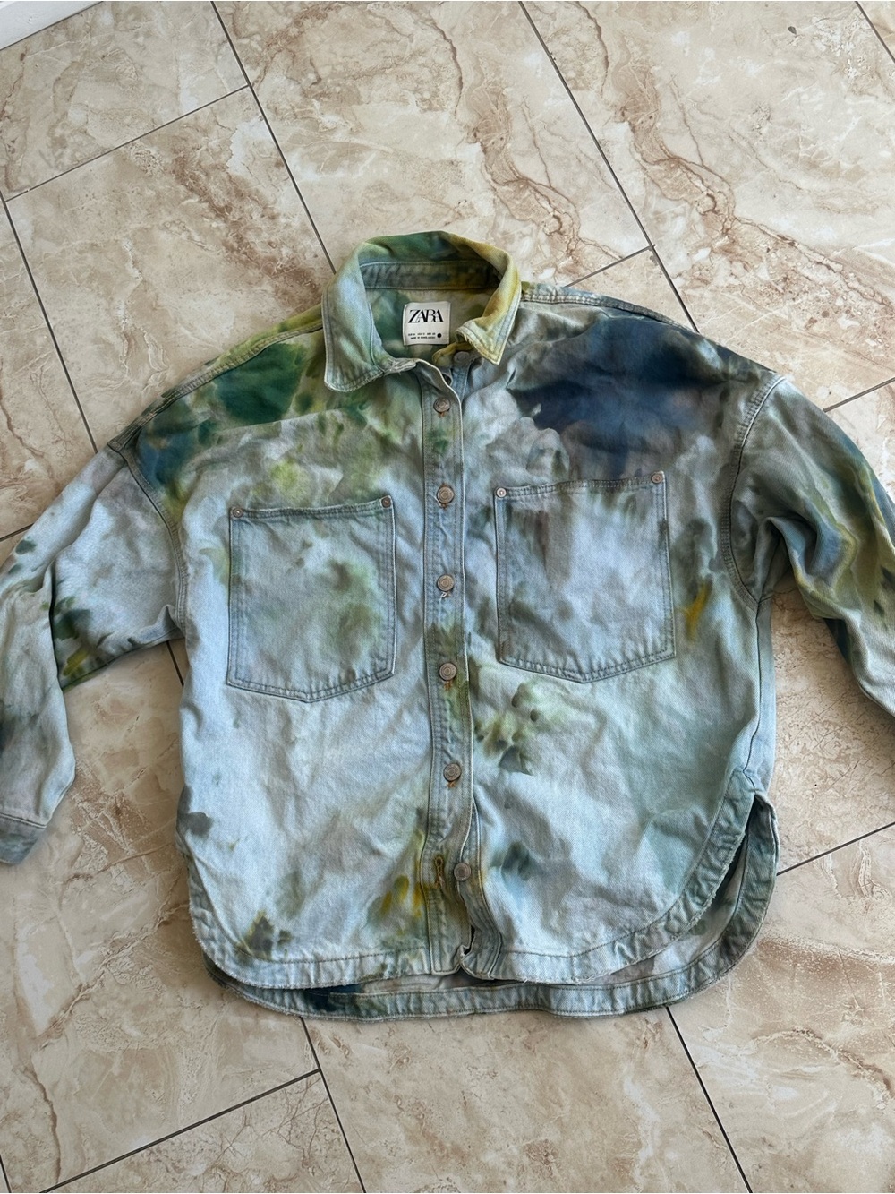 Zara Tie-Dye Denim Jacket in Green & Blue - Picture 4 of 12